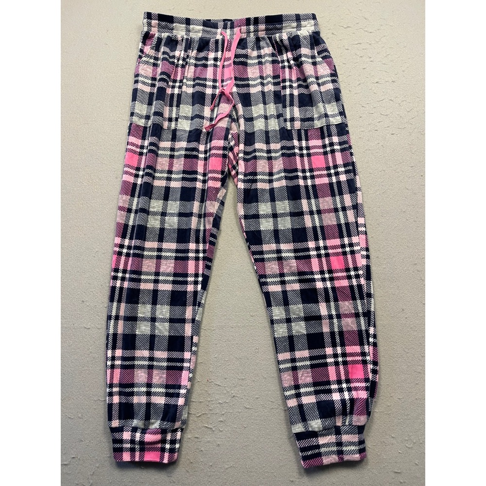 Jane and Bleecker Pajama Pants Fleece Plaid Navy Pink White Small Womens